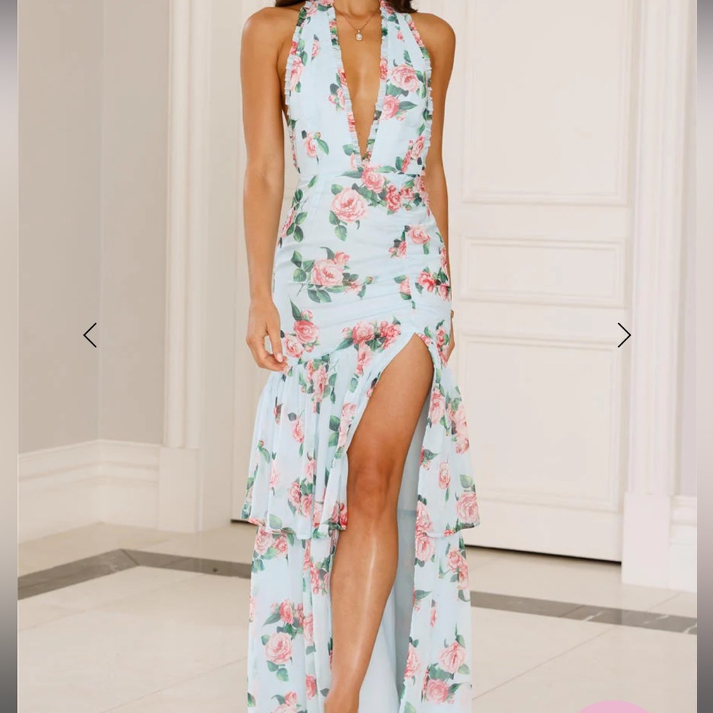 Hello Molly Floral Halter Maxi Dress - Blue and Pink - Picture 2 of 7